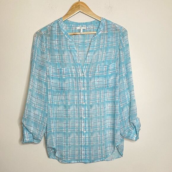 Joie Tops - Joie Blue Plaid Silk Button Down Top